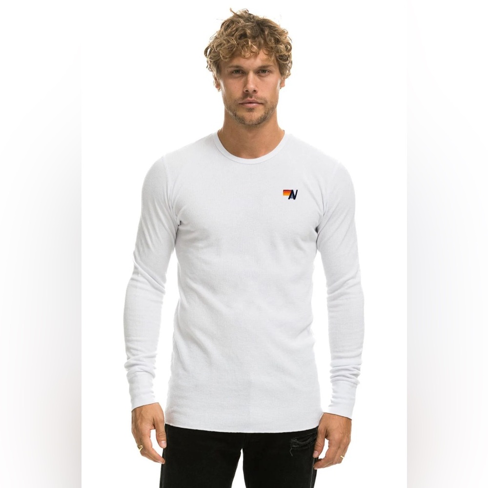 Aviator Nation White Long Sleeve with Black Checkered Pattern